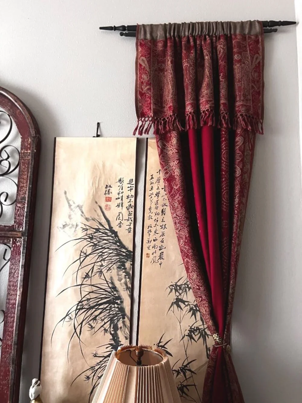 Vintage Wool Pashmina Curtain on Indonesian Hanger 82 Inch